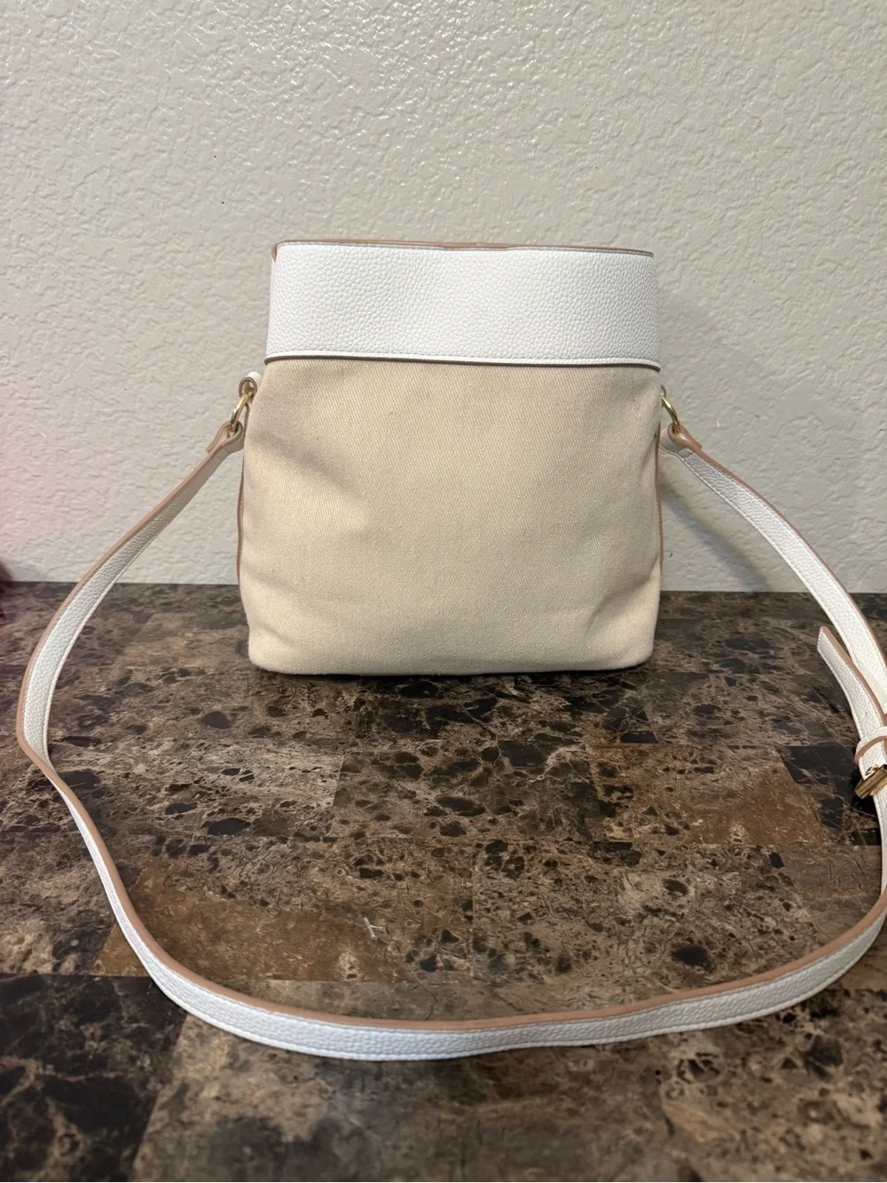 Nanette Lepore Cream and White Canvas Crossbody Bag